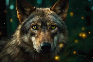 gris lobo retrato cautivo animal. neural red ai generado foto