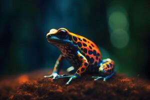 exótico venenoso animal rana desde tropical Amazonas lluvia bosque. neural red ai generado foto