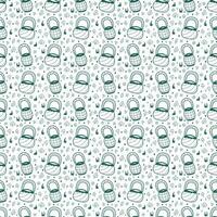 Seamless pattern with green abstract baskets on white background. Doodle vector color illustration.