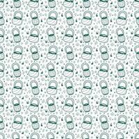 Seamless pattern with green abstract baskets on white background. Doodle vector color illustration.