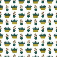 Seamless pattern with two pots for flowers. Doodle color vector illustration.