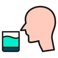 bebida agua recordatorio icono, sediento hombre, bebida vaso o agua, plano color web símbolo con de moda negro contorno vector