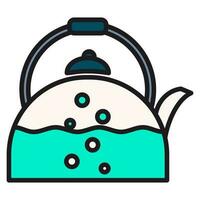Boiling water in pot icon, boiling water in gas stove symbol, trend flat color icon illustration with black outline. vector