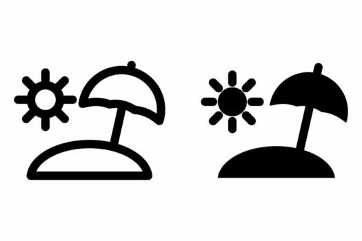 beach vector icon for web, computer and mobile applications on white background in black filled and black outline style.