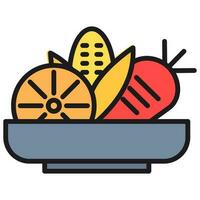 Fruit Vegetable Salad Food Symbol Icon flat color style,with trendy black outline. vector