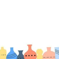 Poster with empty space and doodle colorful vases. vector