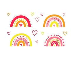 Set of Scandinavian rainbows with hearts. vector