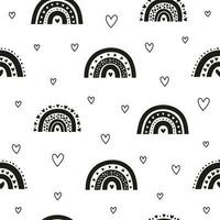 Seamless pattern with Scandinavian rainbows and hearts. vector