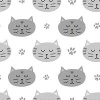 Seamless pattern with grey cat faces. vector