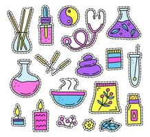 Set of alternative medicine and ayurveda stickers. vector