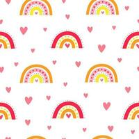 Seamless pattern with Scandinavian rainbows and hearts. vector