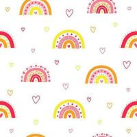 Seamless pattern with Scandinavian rainbows and hearts. vector