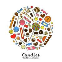 Hand drawn candies in circle. vector