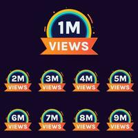 views celebration banner design for thumbnail design 1m to 9 million plus views badge set vector