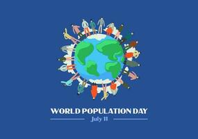 Simple Clean World Population Day Banner With People Circle On Earth Illustration Logo and Bold Title vector