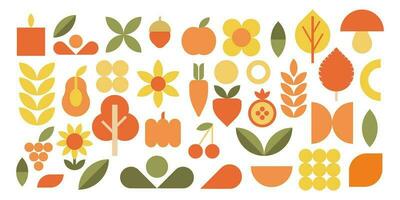 Abstract geometric shapes, bauhaus geometric elements. Trendy minimalist basic figures, fruits, vegetables and trees vector