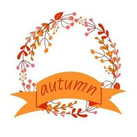 Autumn branches and berries wreath with Autumn inscription vector