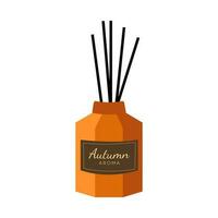 Hand drawn bottle with autumn aroma sticks for home fragrance vector