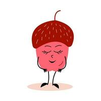 Acorn with closed eyes. Autumn character vector