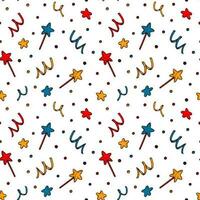 Carnival seamless pattern. Colorful hand drawn background in sketch style. Birthday celebration design. Vector illustration. Design for holiday event, invitation, greeting card