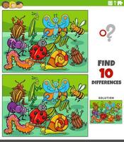 differences game with cartoon insects characters group vector