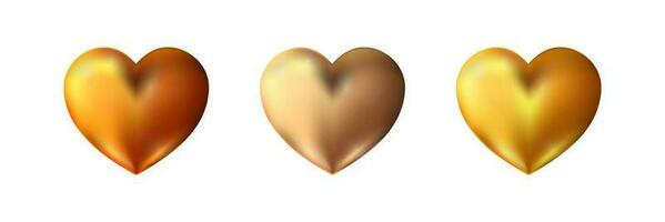 Set of realistic golden hearts. Valentines day design element. vector