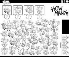 how many cartoon insects counting game coloring page vector