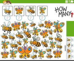 cómo muchos dibujos animados insectos caracteres contando actividad vector