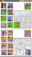 jigsaw puzzle activities set with cartoon children characters vector