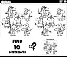 differences activity with cartoon professional people coloring page vector