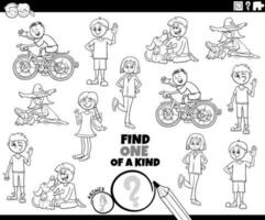 one of a kind activity with cartoon children and teens coloring page vector