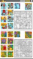 jigsaw puzzle activities set with cartoon fantasy characters vector