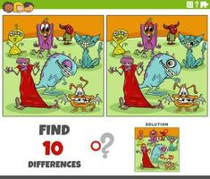 differences activity with cartoon monsters fantasy characters vector