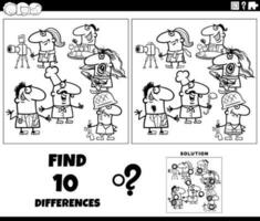 differences game with cartoon professional people coloring page vector