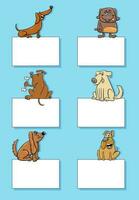 cartoon dogs and puppies with cards design set vector