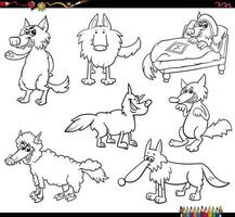 cartoon wolves animal characters set coloring page vector