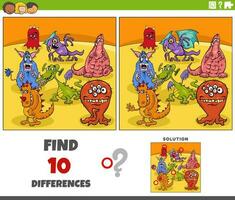 differences game with cartoon monsters fantasy characters vector