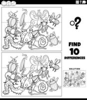 differences game with cartoon insects coloring page vector