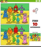 differences game with cartoon aliens or monsters group vector