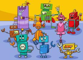 cartoon colorful robots and droids characters group vector