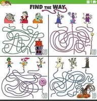 find the way maze games set with cartoon characters vector