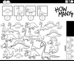 how many cartoon dinosaurs counting game coloring page vector