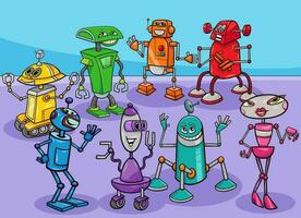 cartoon colorful robots and droids characters group vector