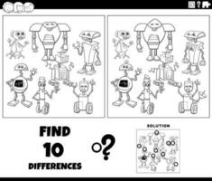 diferencias juego con dibujos animados robots colorante página vector