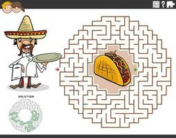 laberinto juego con dibujos animados cocinero personaje con taco vector