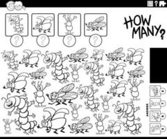 how many cartoon insects counting game coloring page vector