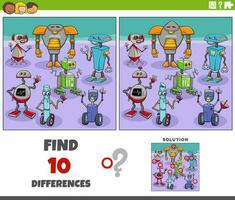 differences game with cartoon robots characters vector