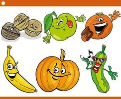 cartoon fruit and vegetables food objects characters set vector