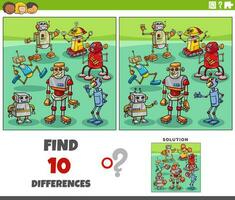 diferencias juego con dibujos animados robots caracteres vector