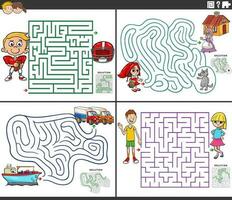 maze activity games set with cartoon characters vector